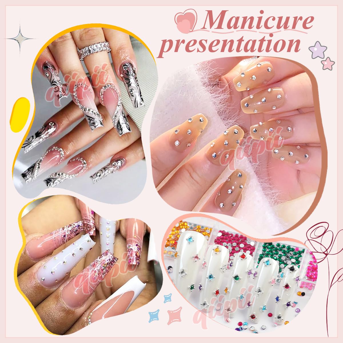 qiipii rhinestones with tweezers in elegant gift-packaged set