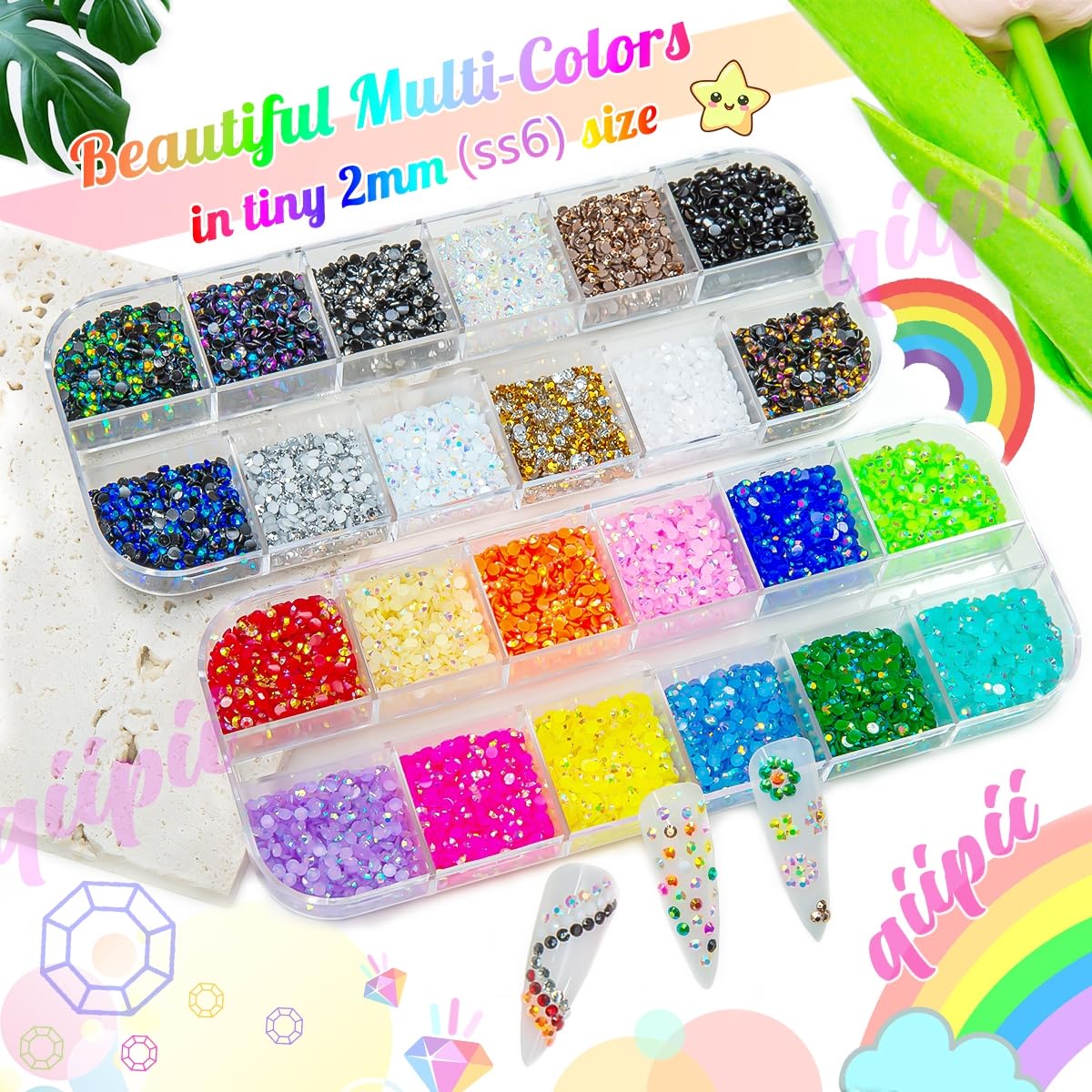 Qiipii SS6 tiny jelly rhinestones flatback ideal for tumblers and DIY decorations.