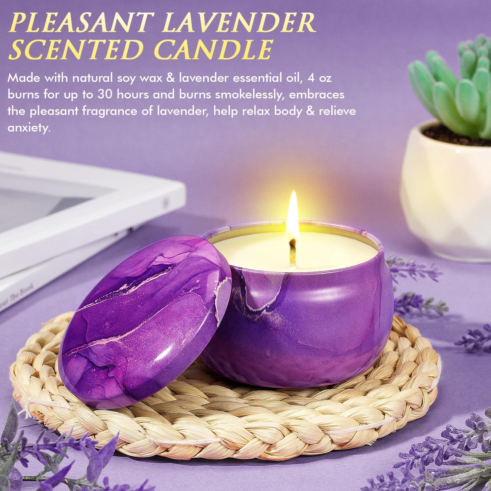Qinline lavender scented candle enhancing calm ambiance and relaxation.
