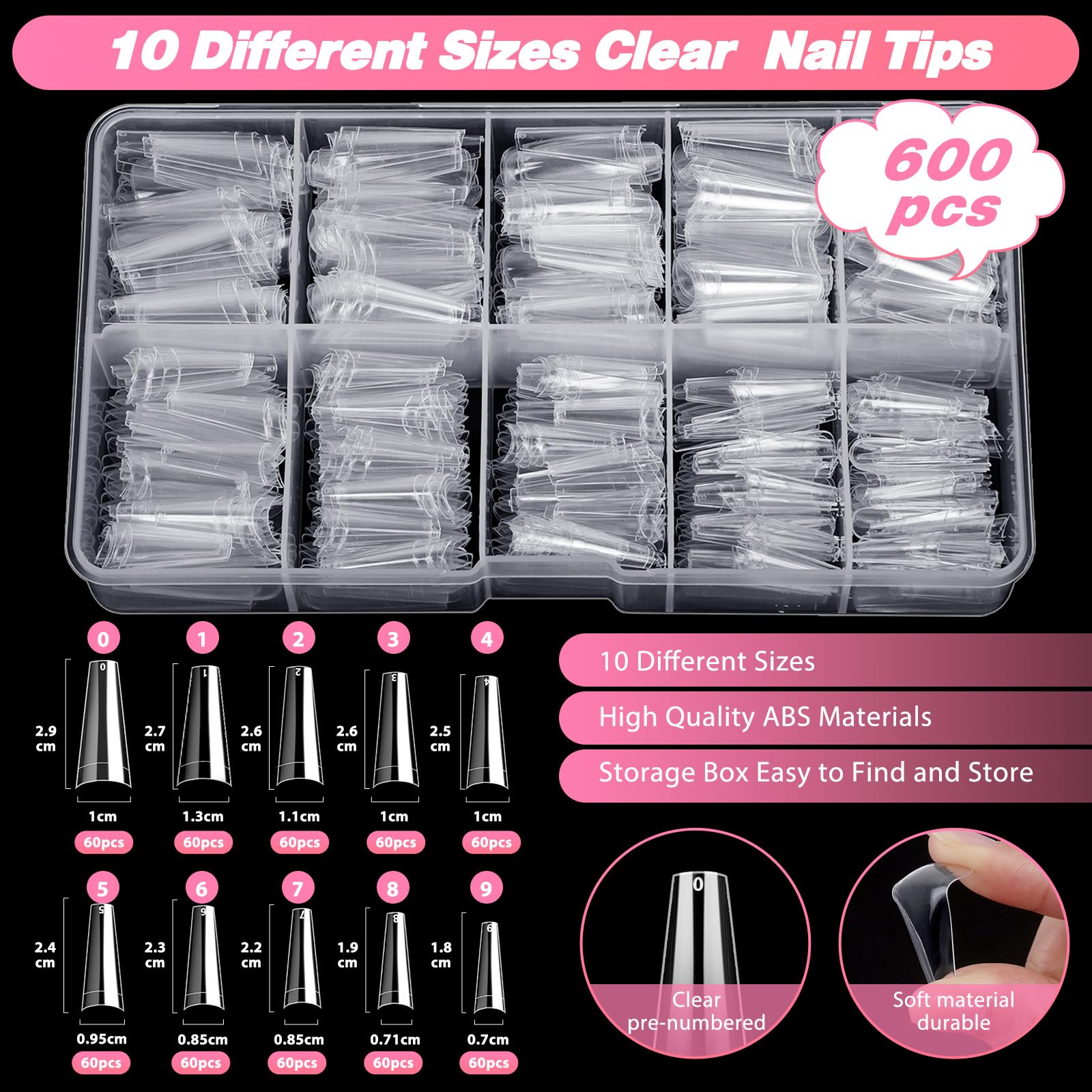 Qinzave clear ABS nail tips provide lightweight, durable extensions for comfortable wear.