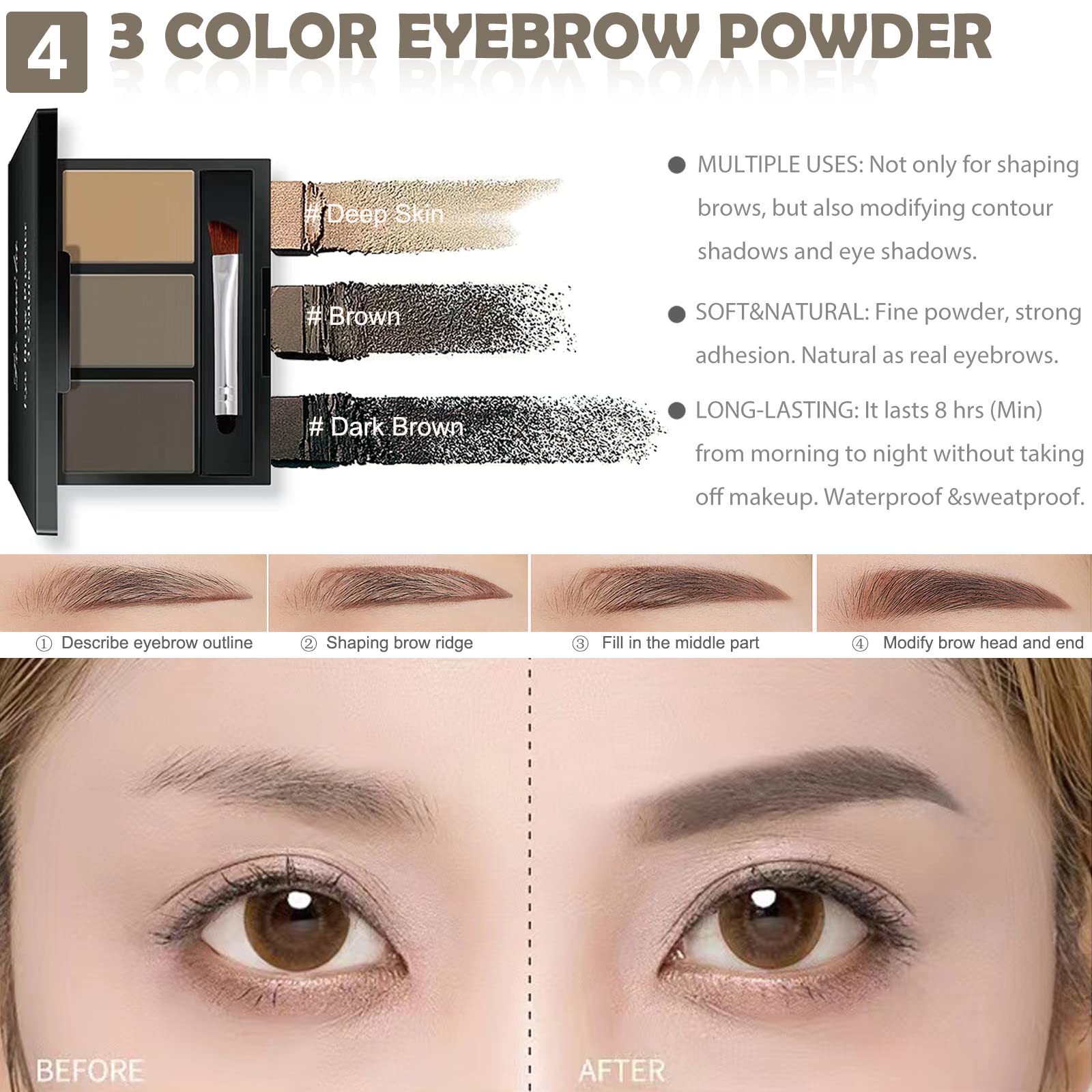 QIONG tri-color eyebrow powder for natural looking brows