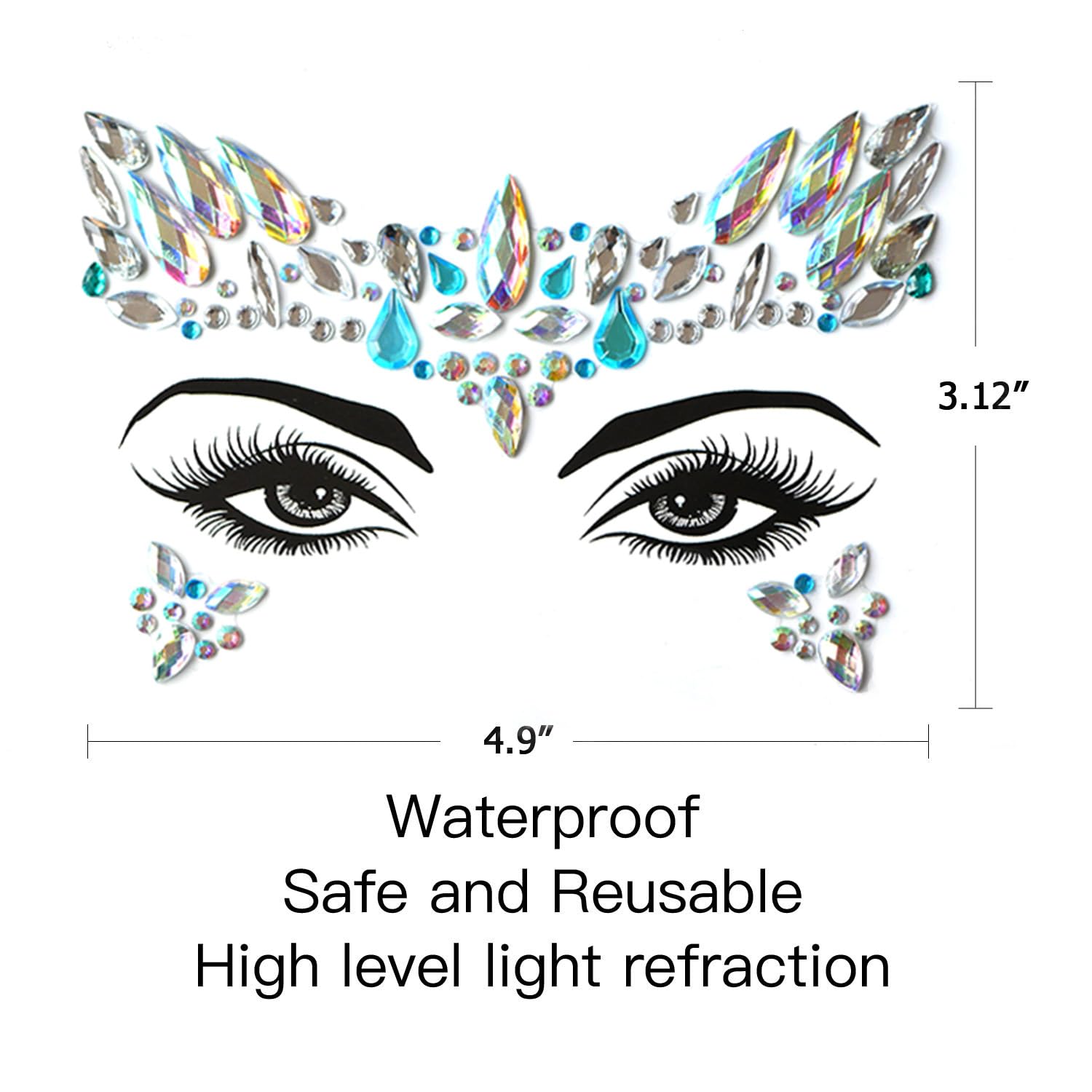 Qiseven easy-apply face crystals stay secure during parties and dancing.