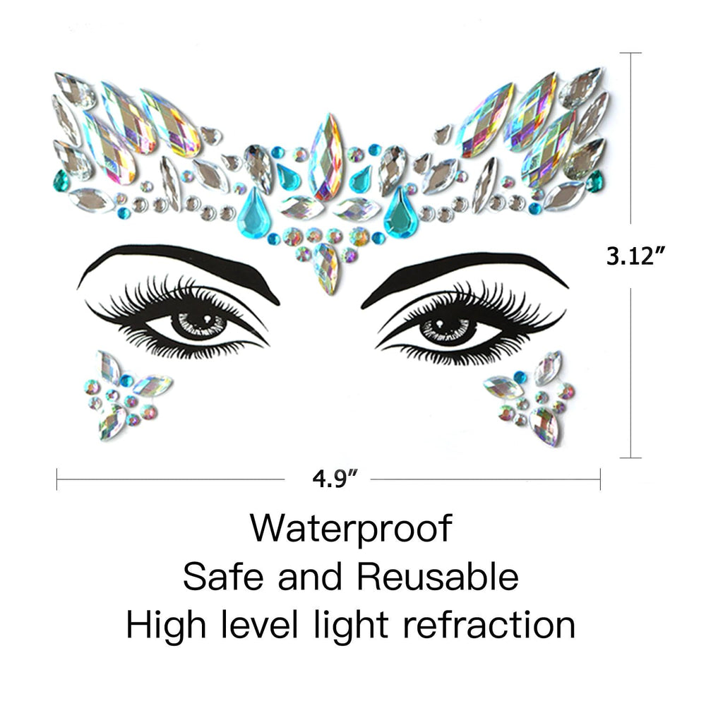 Qiseven easy-apply face crystals stay secure during parties and dancing.