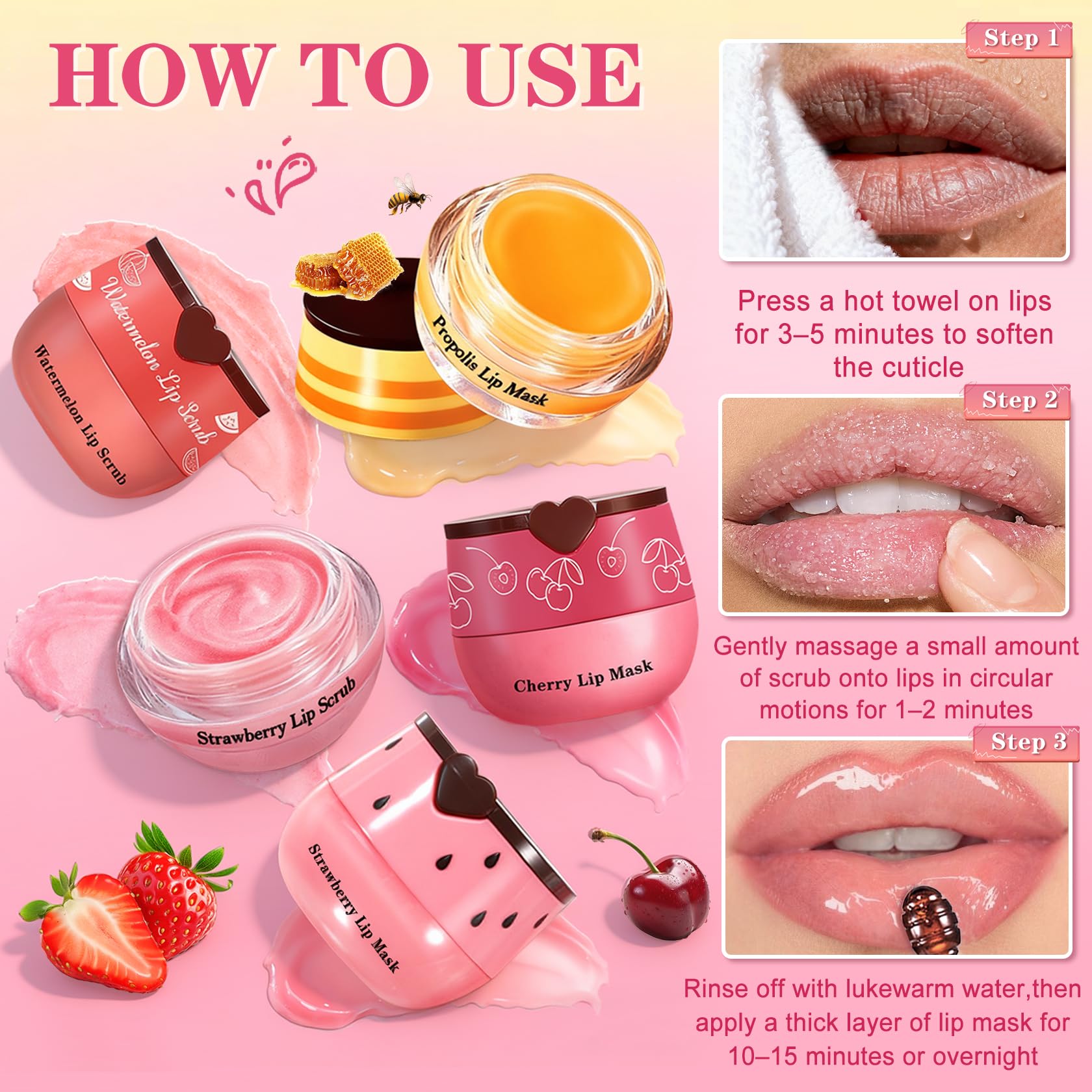 QIUFSSE sleeping lip mask application for overnight hydration.
