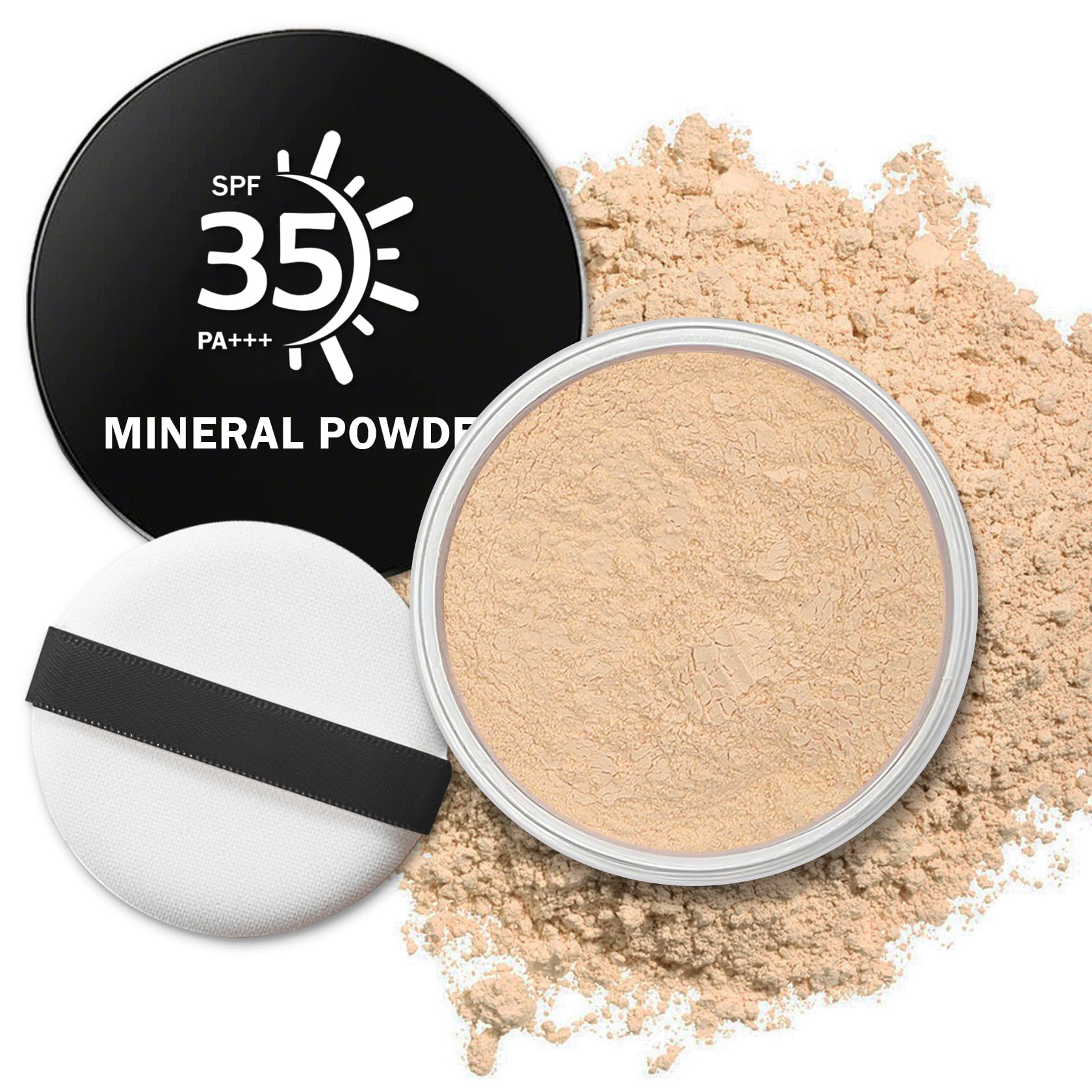 QIUFSSE Mineral Foundation Powder SPF 35 compact for portable coverage and sun protection.