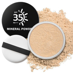 QIUFSSE Mineral Foundation Powder SPF 35 compact for portable coverage and sun protection.