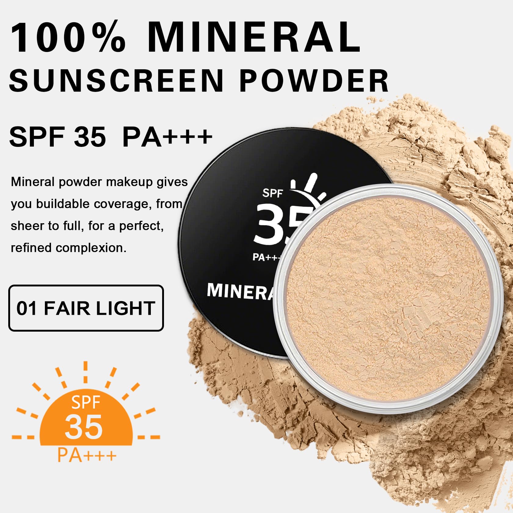 QIUFSSE Mineral Foundation Powder swatch 01 Fairly Light provides natural color and buildable coverage.