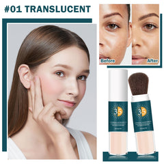 QIUFSSE powder brush applies setting powder for oil control and finish.
