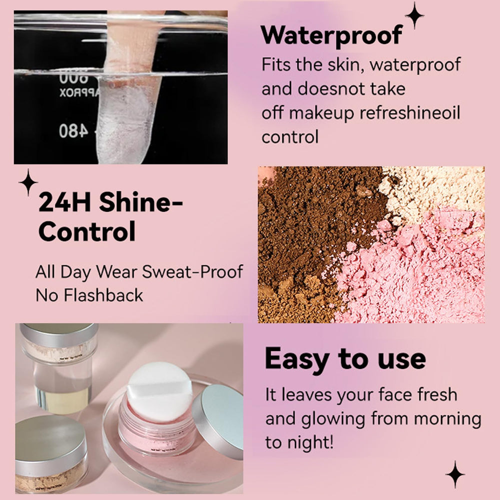 QIUFSSE pink shimmer powder being applied with brush for lightweight application.