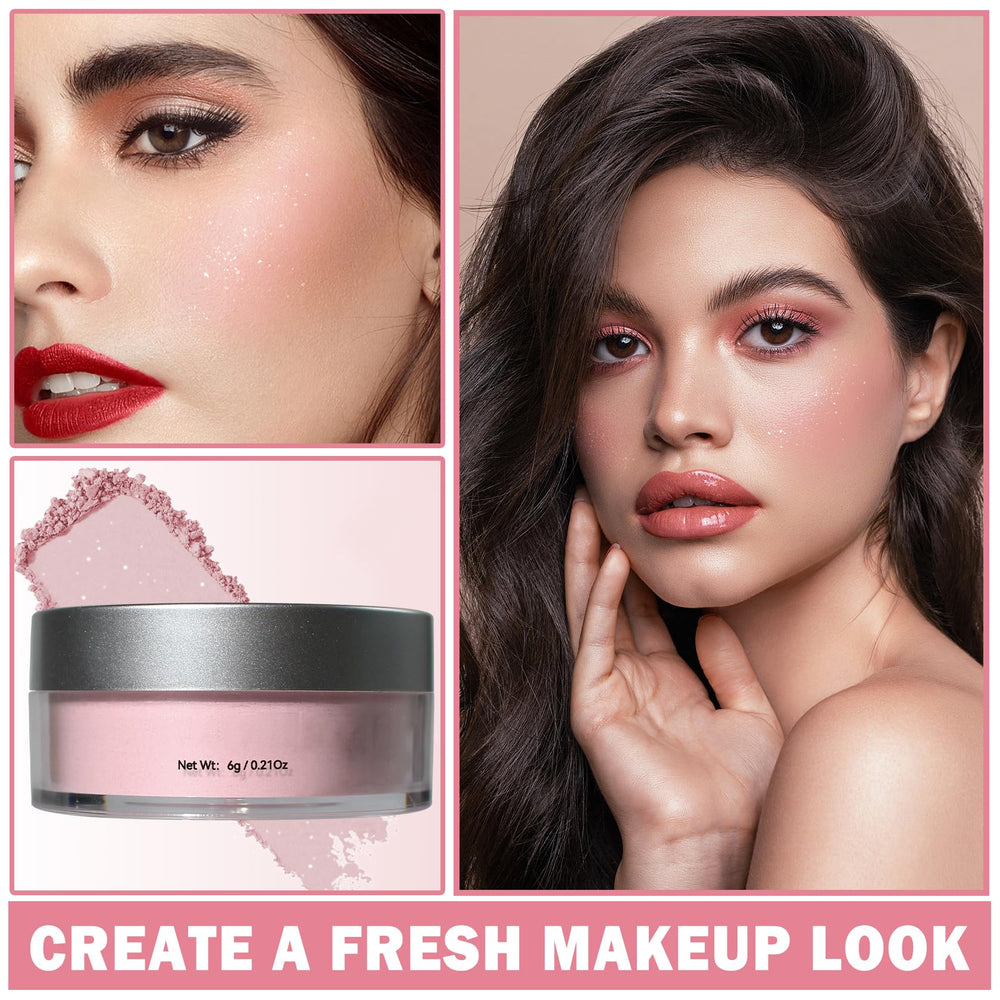 QIUFSSE pink shimmer setting powder ideal for events with a natural glow.