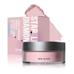 QIUFSSE pink shimmer setting powder packaging for long-lasting makeup.