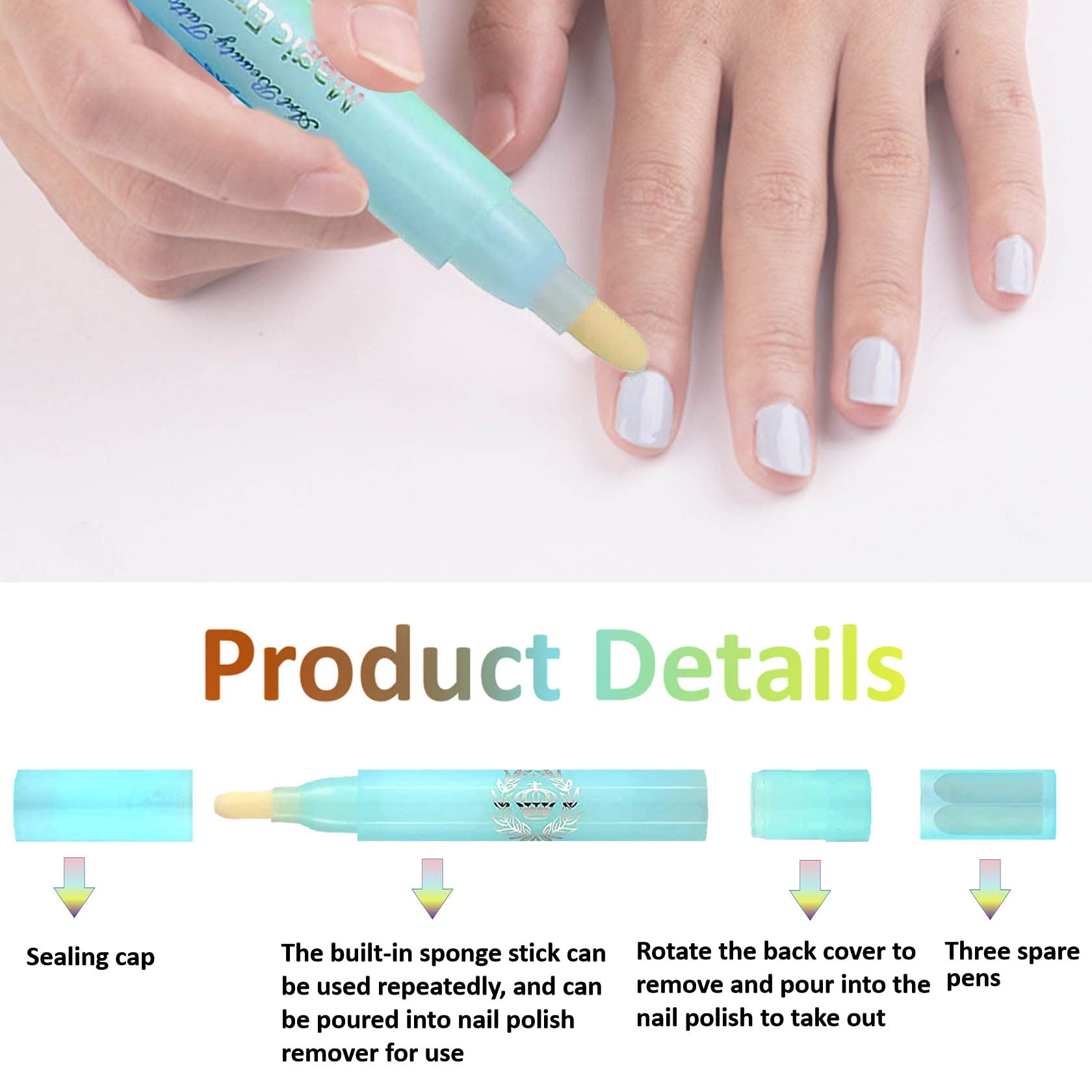 QIUFSSE Nail Polish Remover Pen fill process showing liquid absorption.
