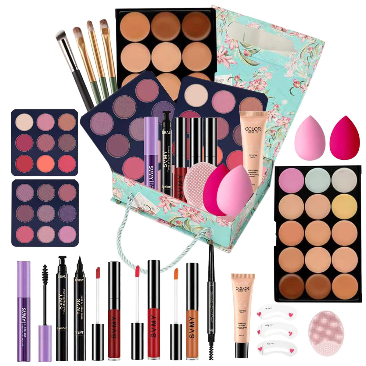 QiuNingTang teen makeup kit palette closeup with vibrant colors for a polished look