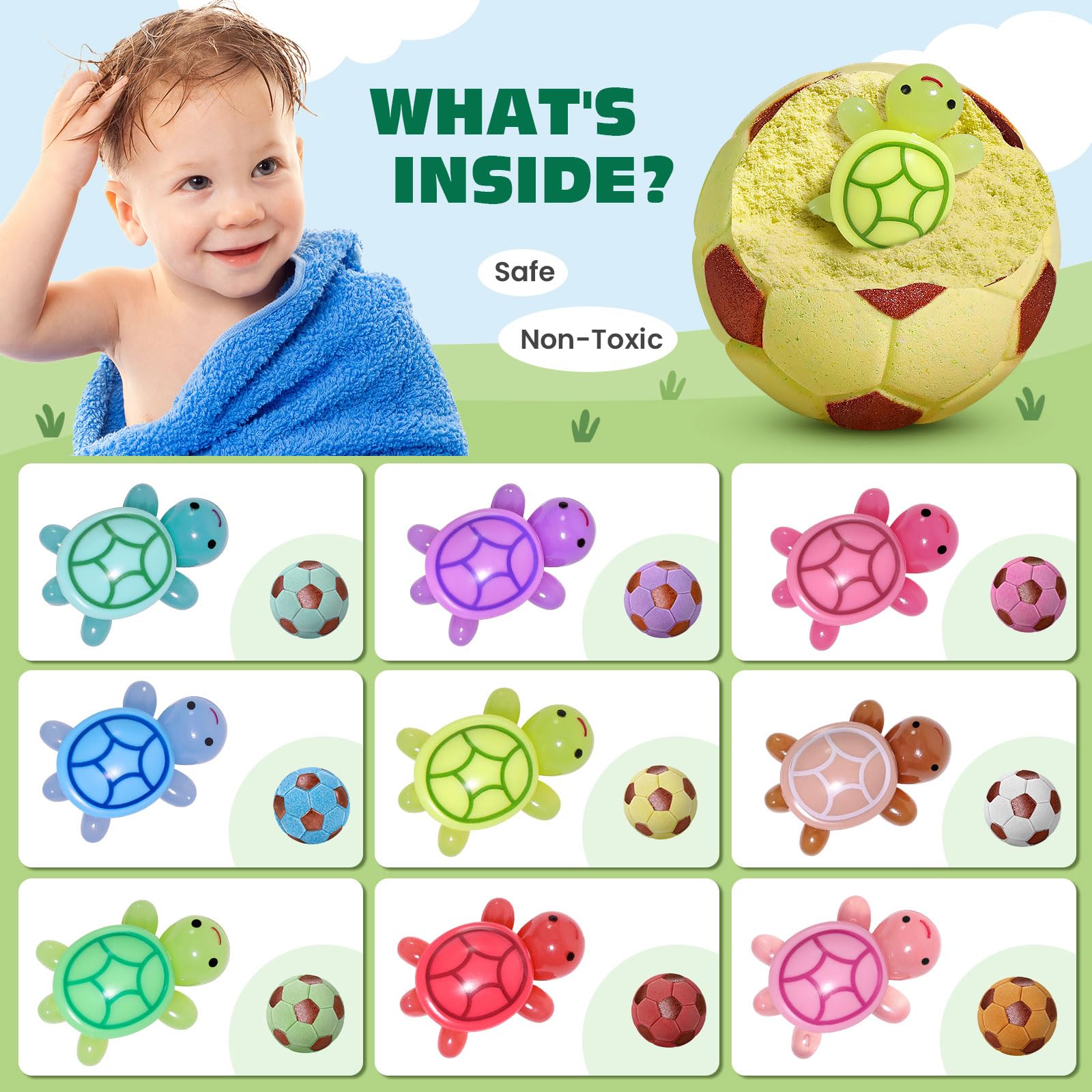 Qivatex bath bombs reveal a turtle toy inside for playful discovery