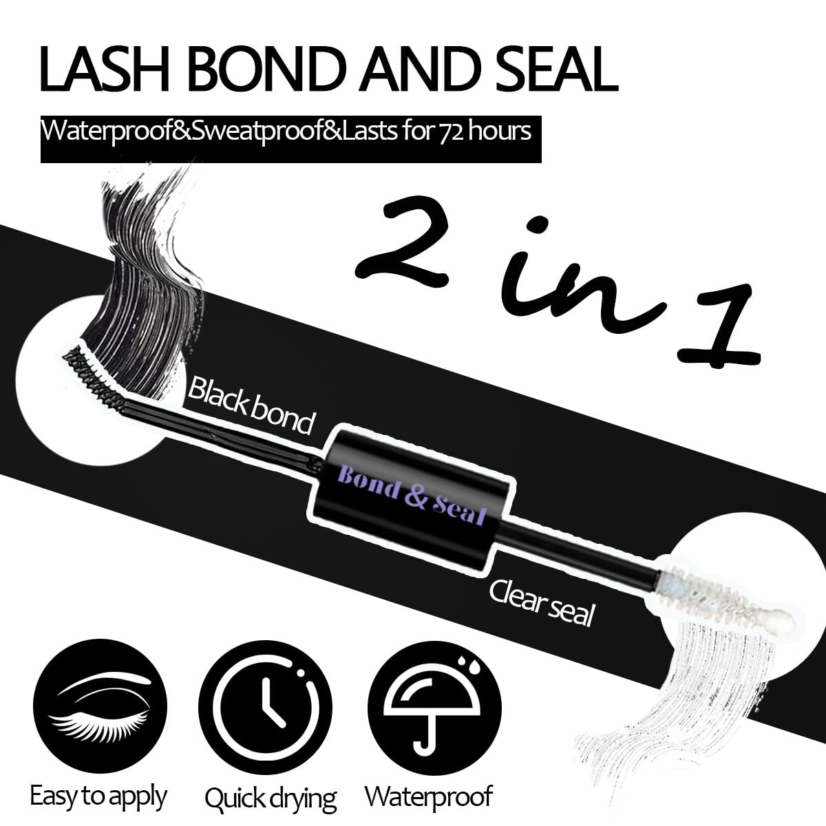 Qiveaory 2in1 lash glue and seal tube design enables precise bonding and sealing.