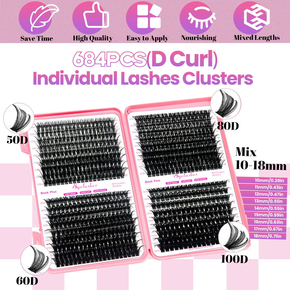 Qiveaory lash clusters 10-18mm offer mixed lengths for custom looks.