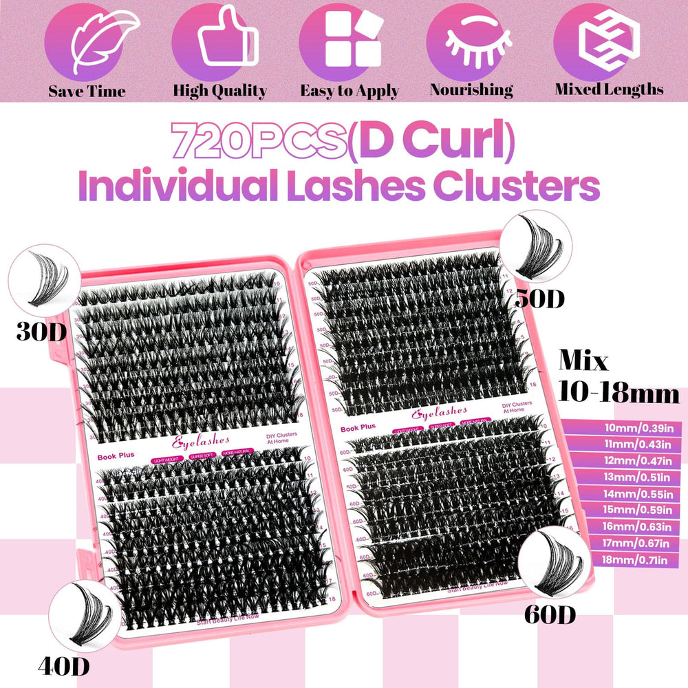 Qiveaory 720pcs lash clusters offer versatile volume options.