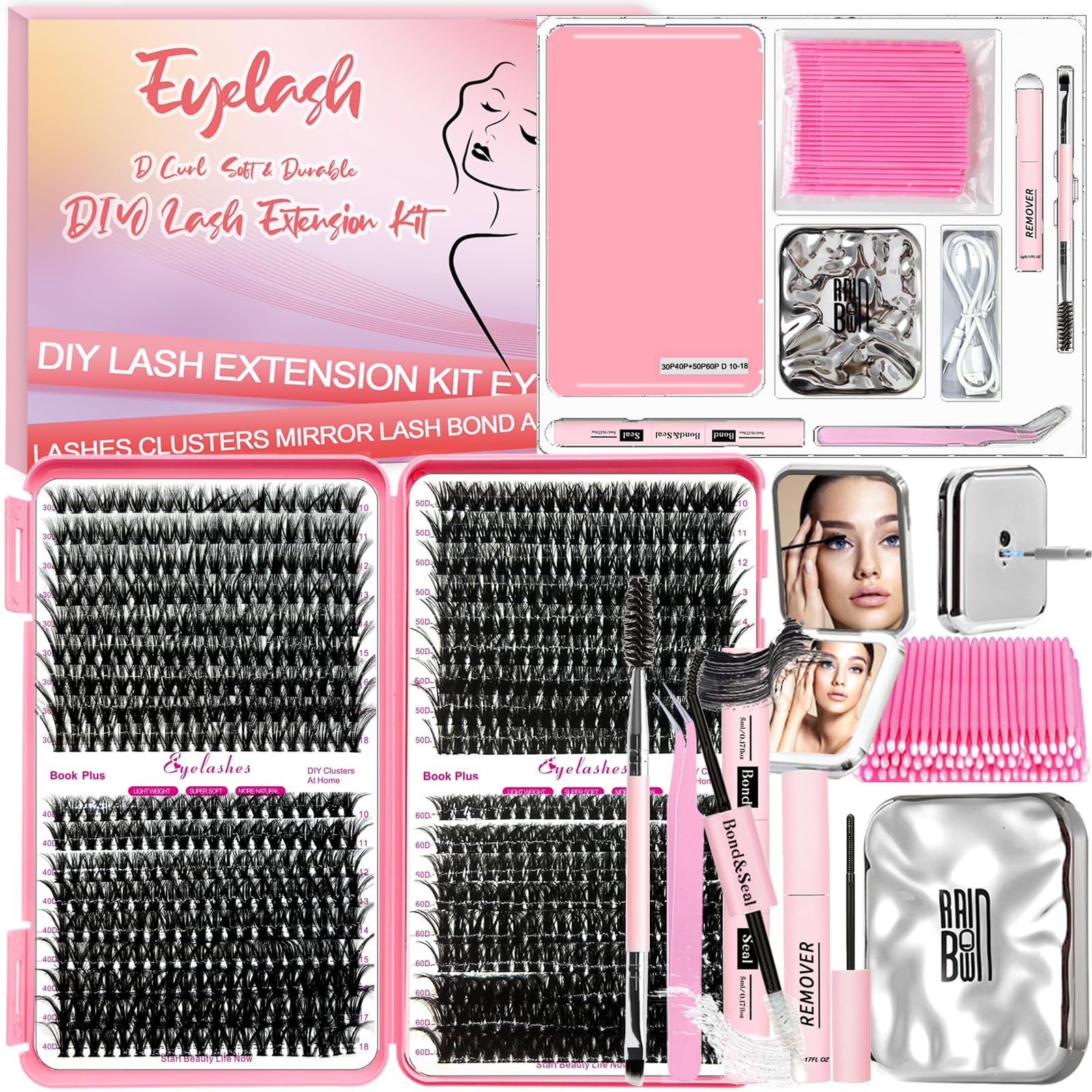 Qiveaory pocket mirror with LED light for precise lash application.