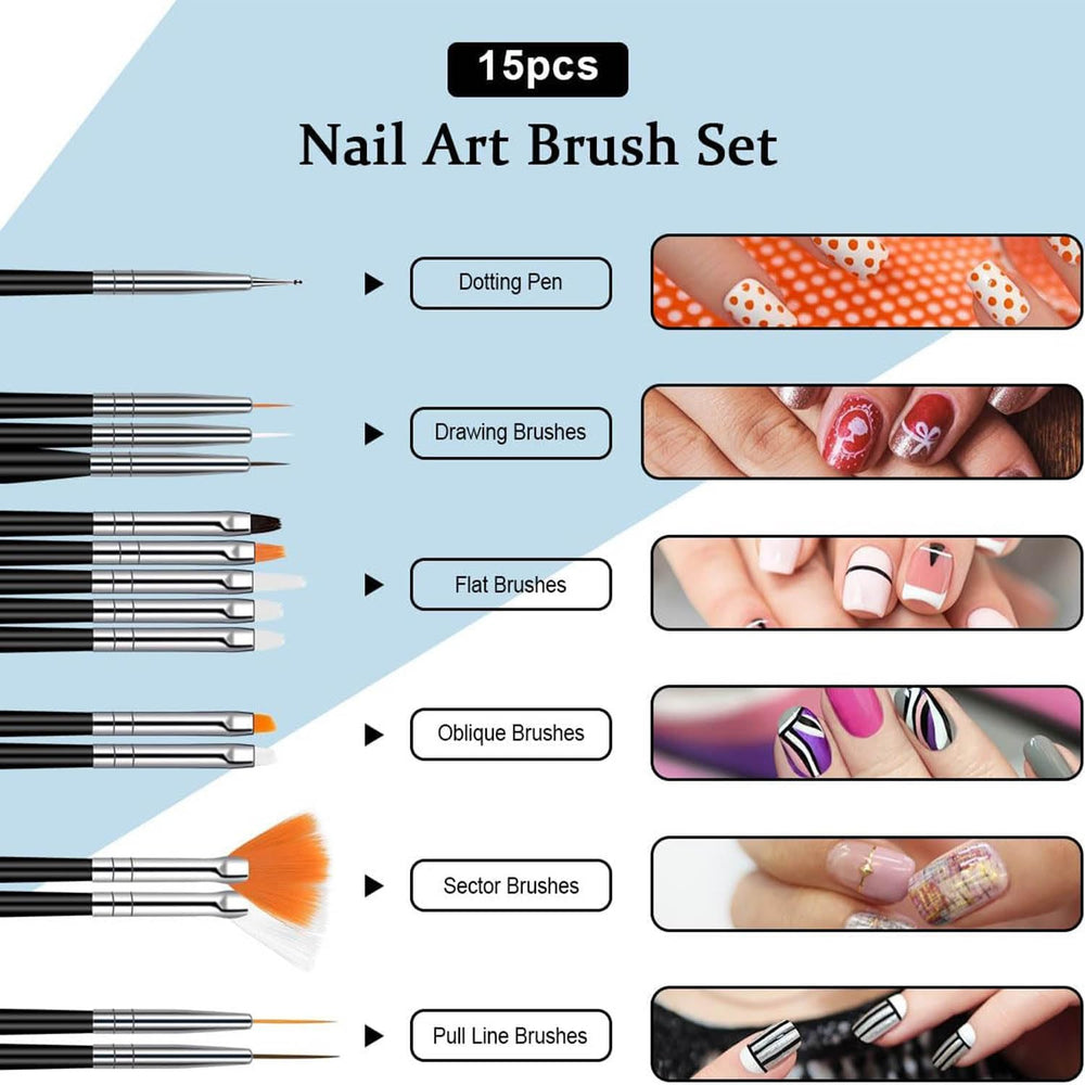 Qivorimith 15-piece nail art brush kit for precise DIY designs