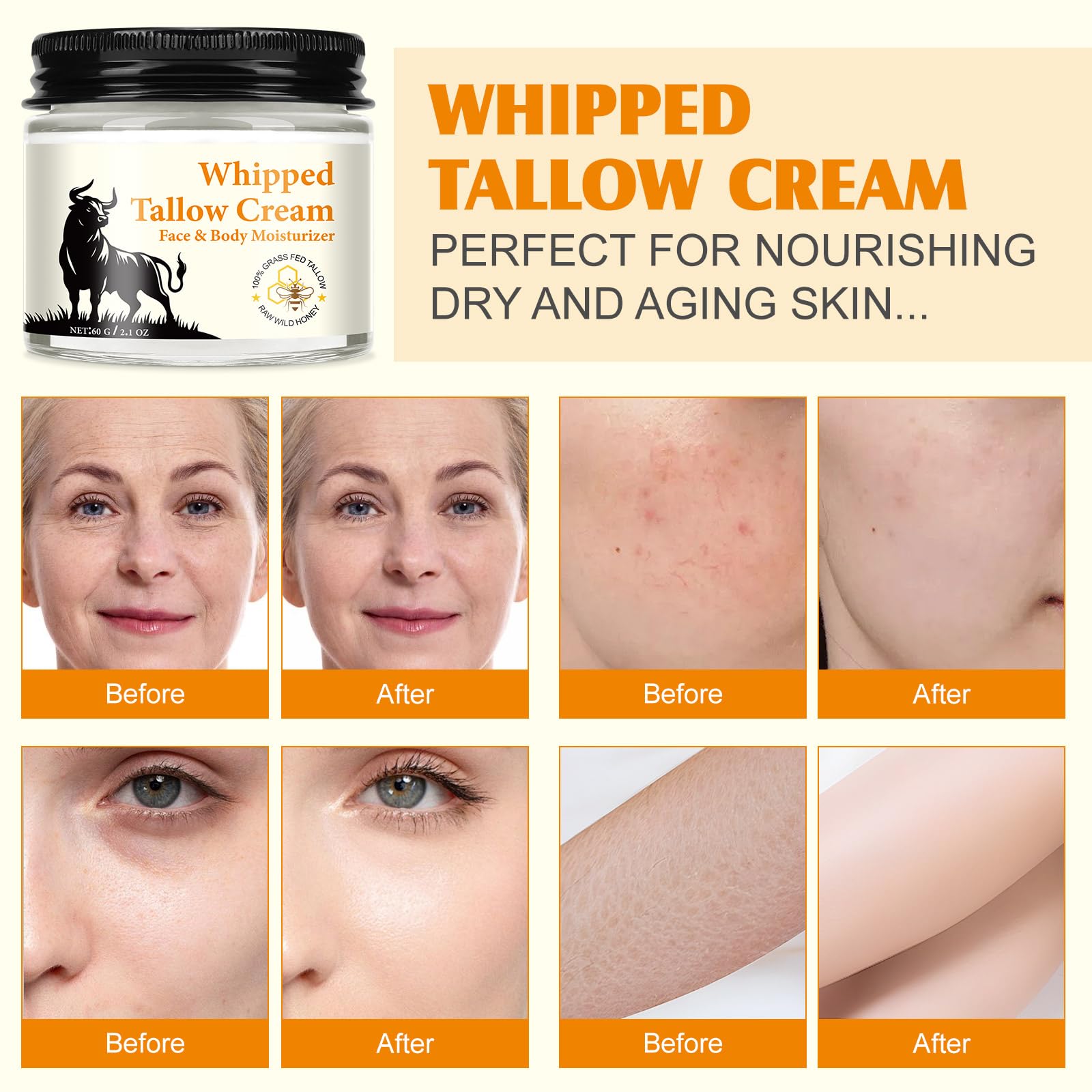 QJCWXIAOX Beef Tallow Honey Cream on face offers nourishing hydration.