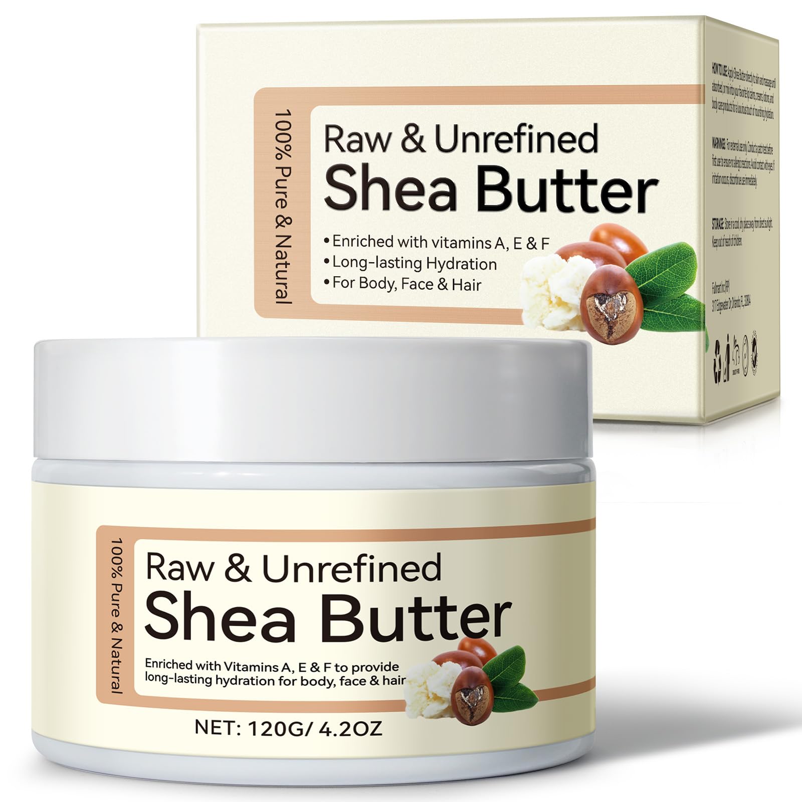 QJCWXIAOX Raw Shea Butter jar close-up showing pure, moisturizing texture for dry skin
