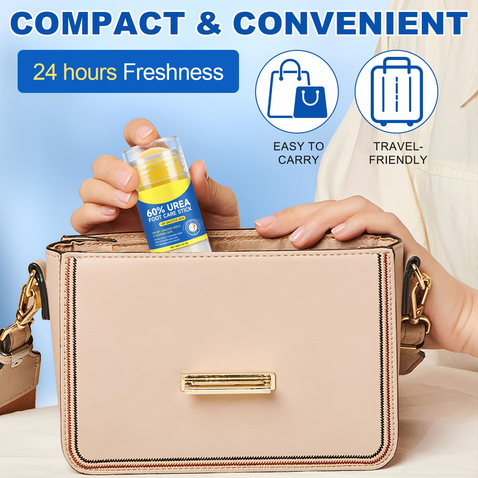 QJCWXIAOX Urea Foot Care Stick ingredients visual shows 60% urea.