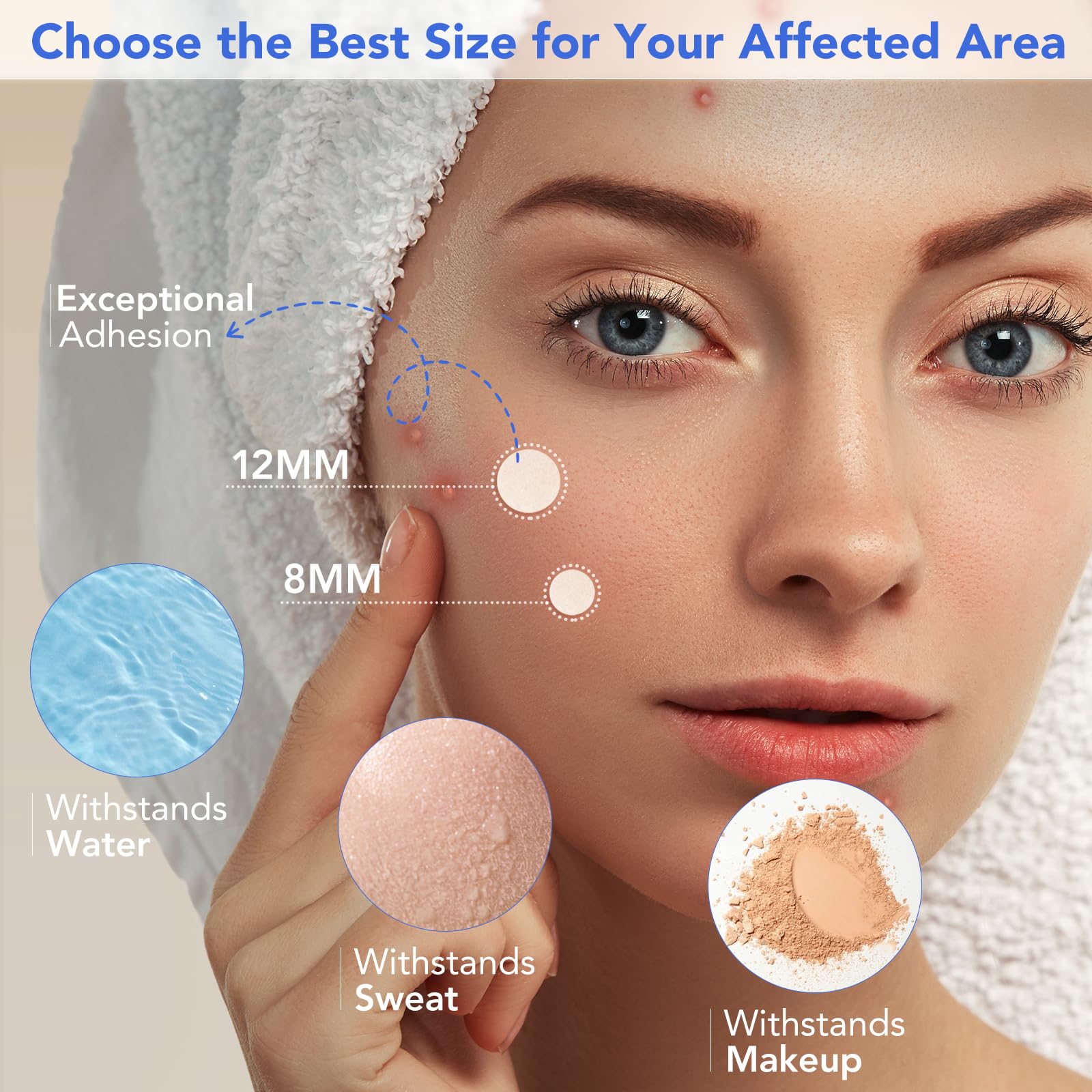 Qmakup hydrocolloid blemish patches absorbing gunk on skin.
