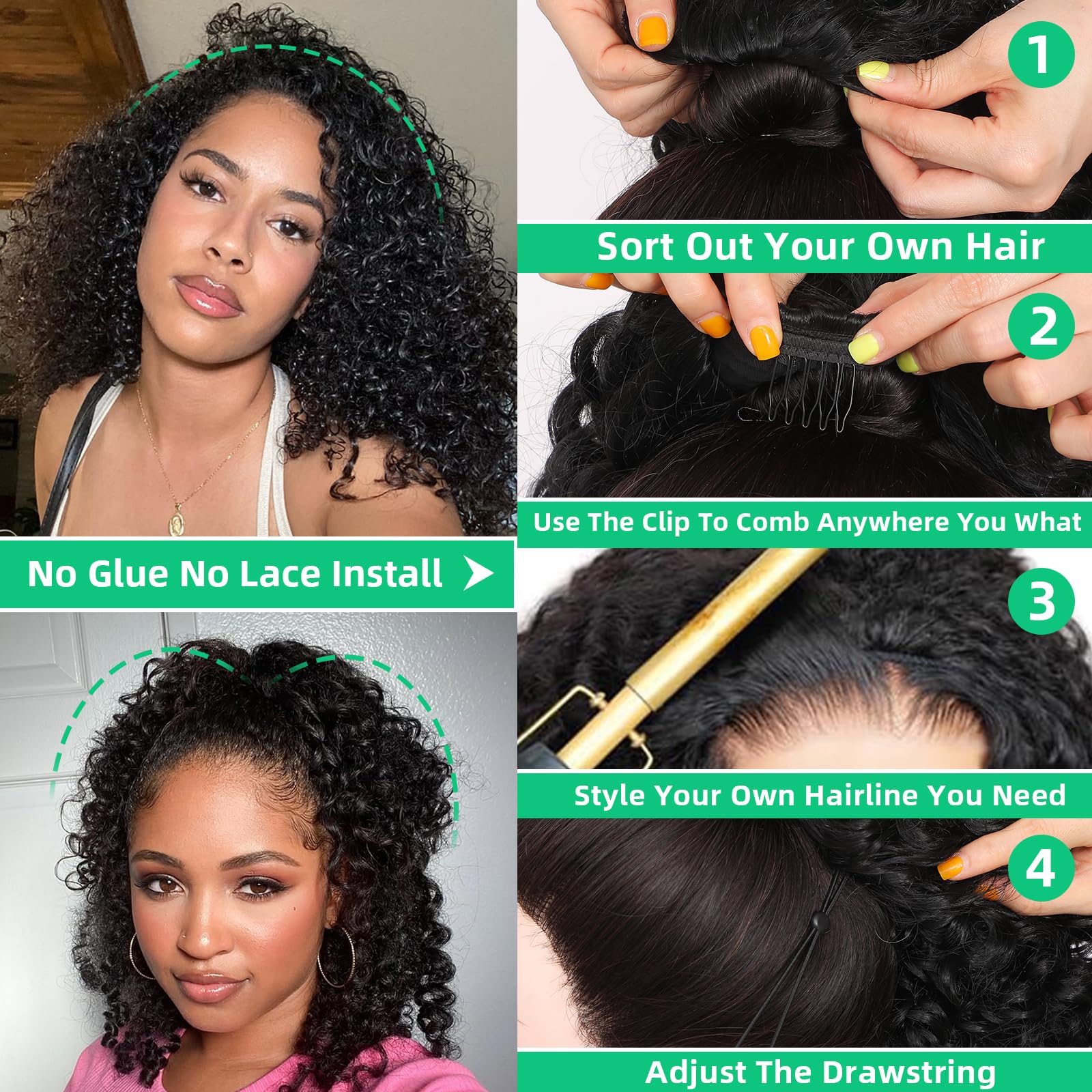 Qmaple 10-second flip-over wig for quick transformation without adhesive.