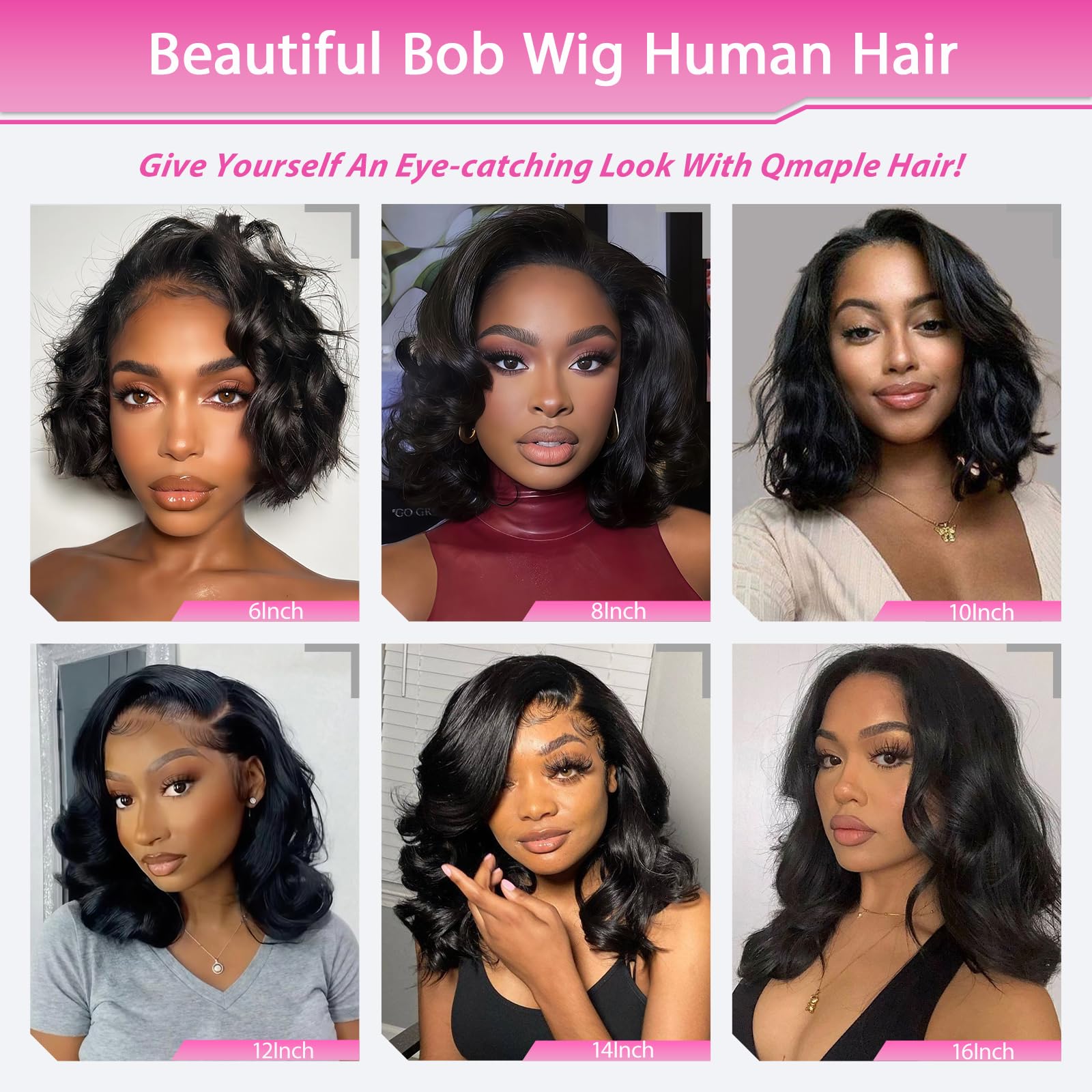 Qmaple Bob Wig 180% density for natural volume.