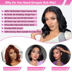 Qmaple Bob Wig breathable cap design for all-day comfort.
