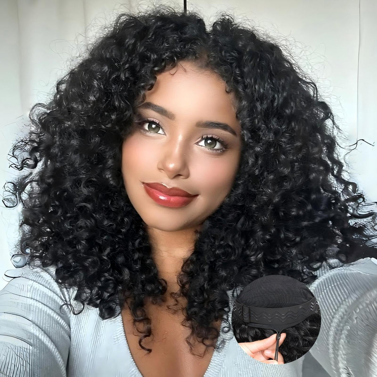 Qmaple Half Wig 3-in-1 curly water wave in 14-inch length, natural movement.