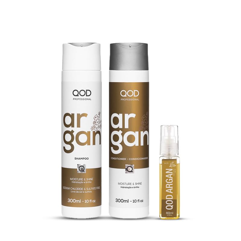 QoD Pro Argan hair care set packaging close-up showing premium kit design for at-home use.