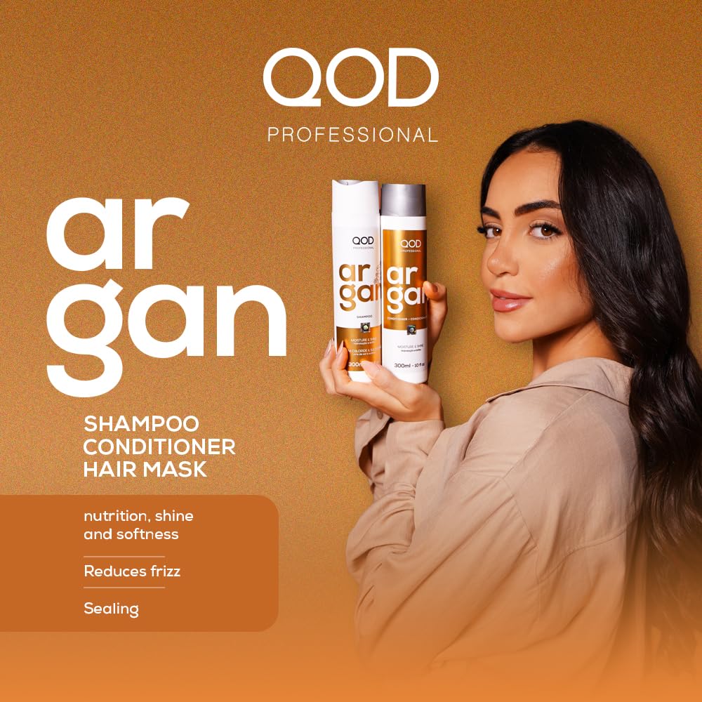 QoD Pro Argan glossy hair after use close-up displaying radiant sheen.