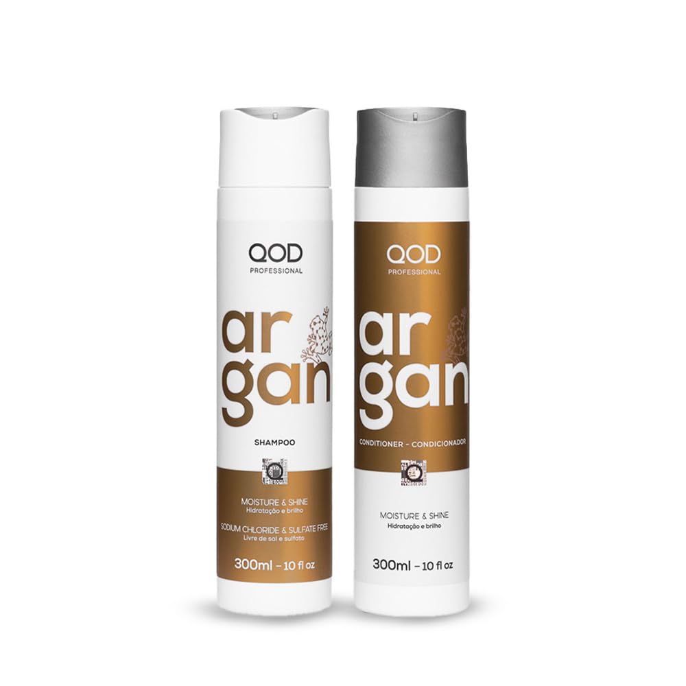 QoD Pro Argan shampoo bottle close-up highlighting gentle cleansing and hydration.