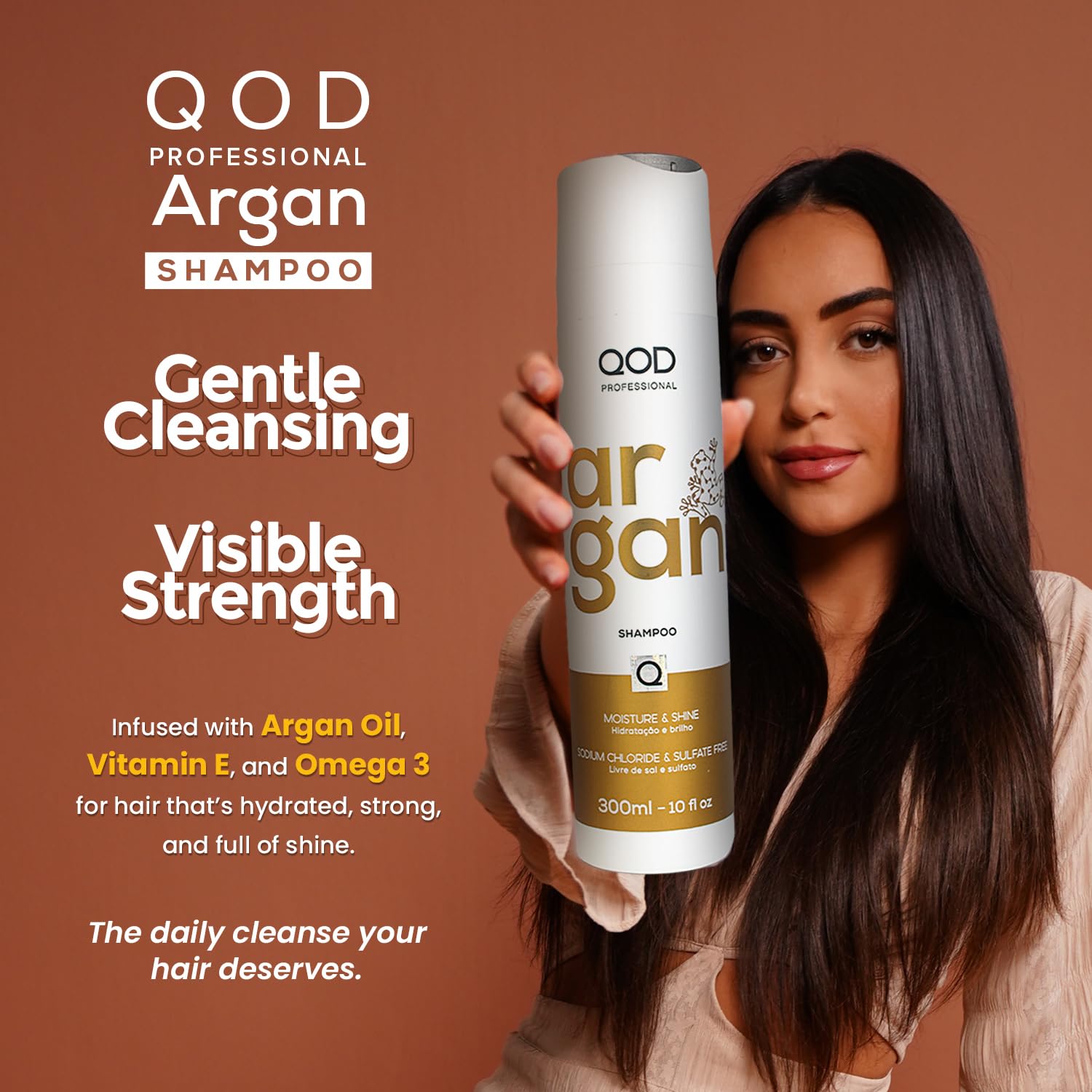 QoD PRO Argan Shampoo lather demonstrates gentle cleansing for frizz-prone hair