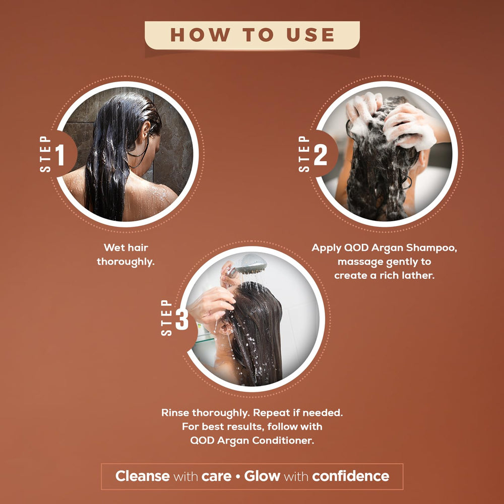 QoD PRO Argan Shampoo packaging view emphasizes travel-friendly bottle