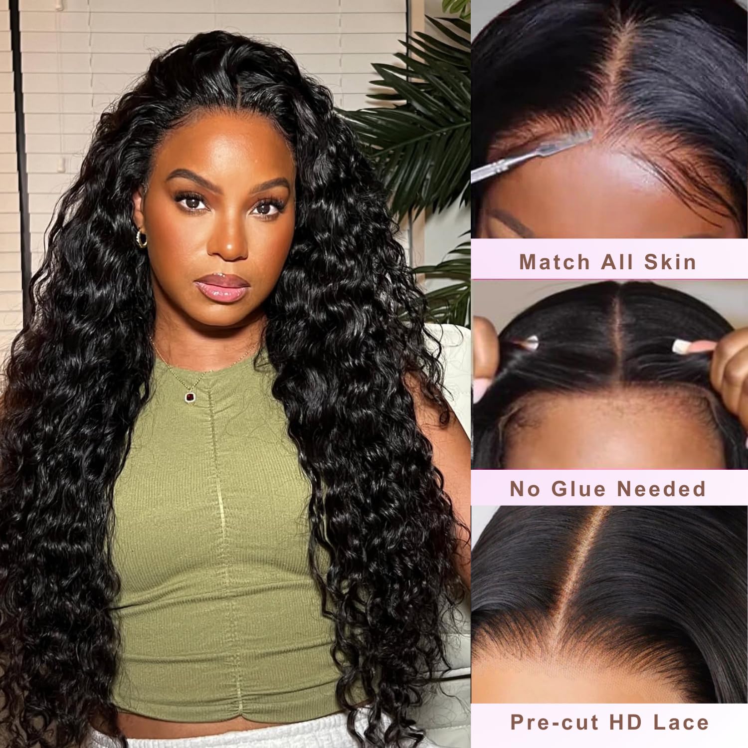 Qokyku deep wave wig showing natural hairline and baby hairs