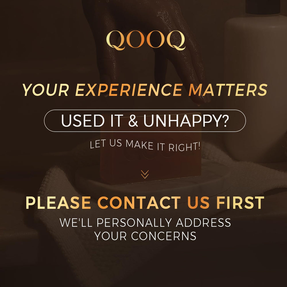 QOOQ bar in bath setup communicates a simple daily self-care ritual.