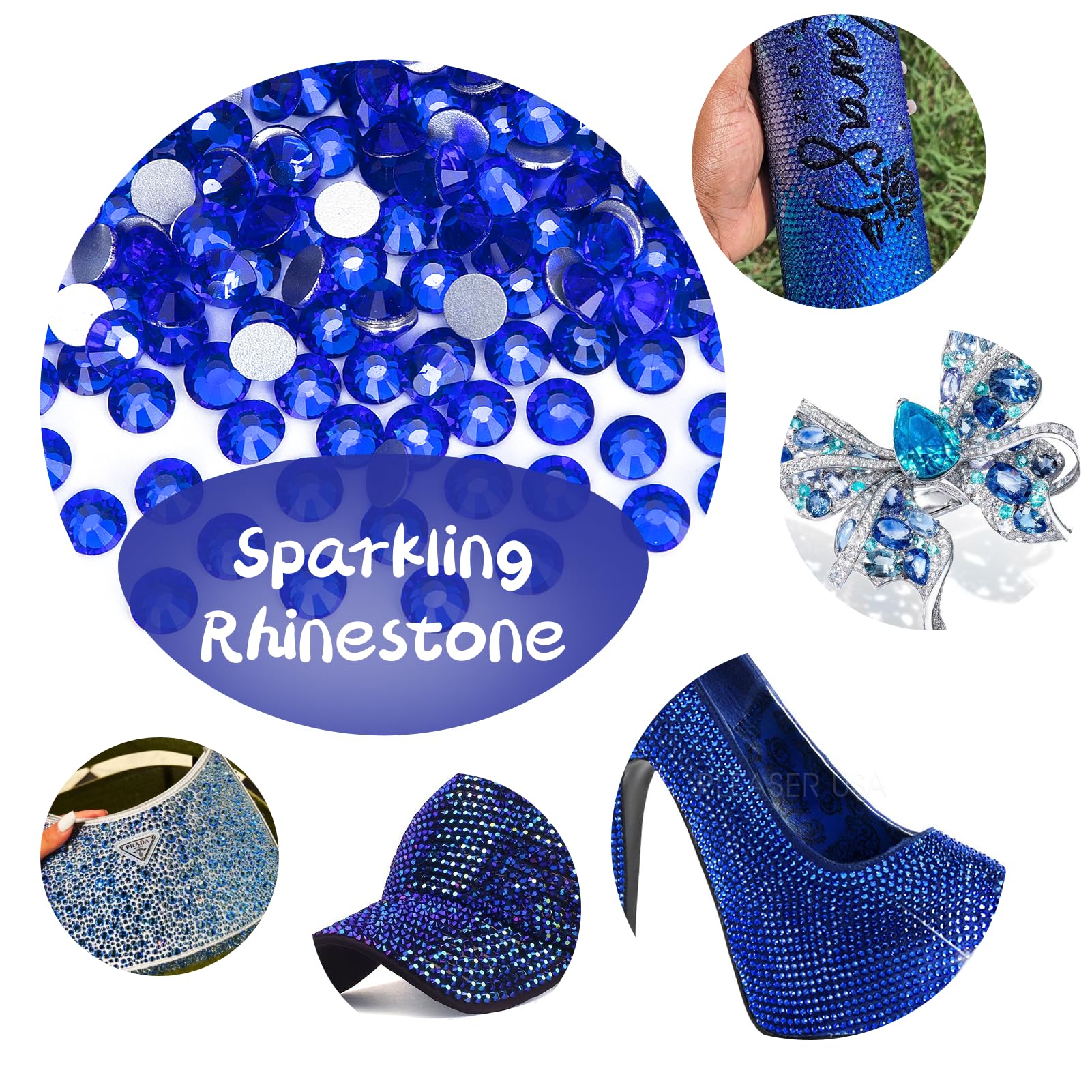 QPRETTY DU 2000-piece royal blue rhinestones bulk packaging for crafts.