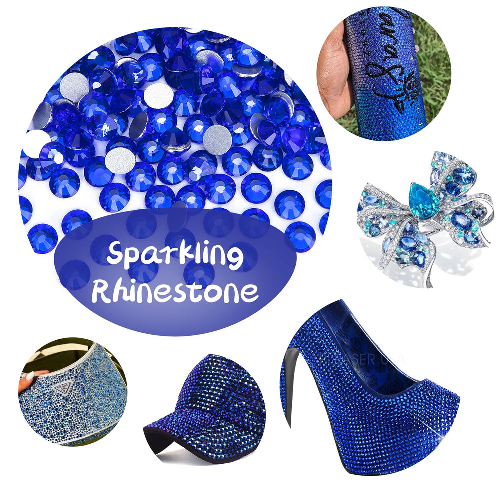 QPRETTY DU 2000-piece royal blue rhinestones bulk packaging for crafts.