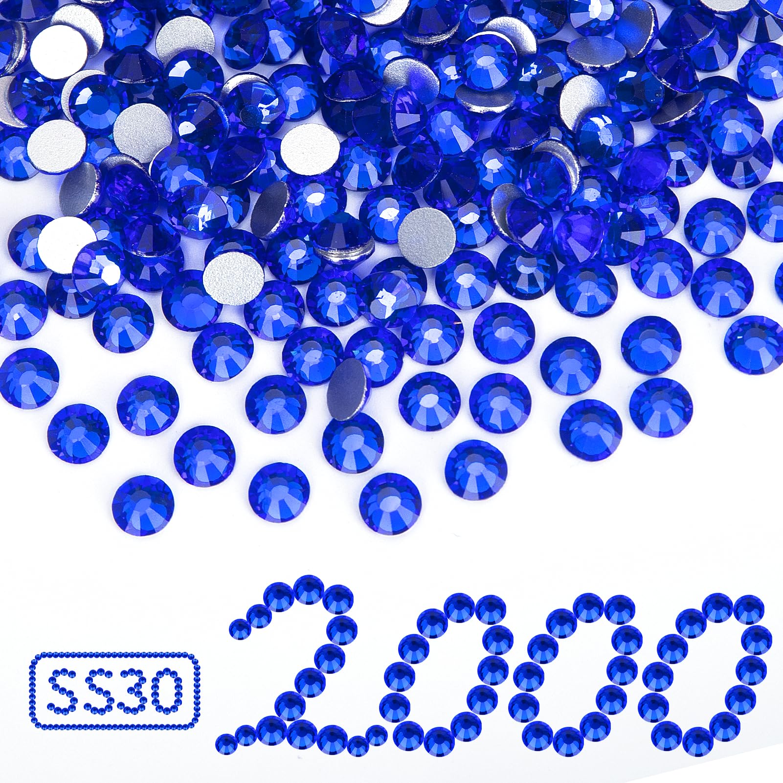 QPRETTY DU Royal Blue rhinestones SS30 bulk pack ideal for crafts and nail art.
