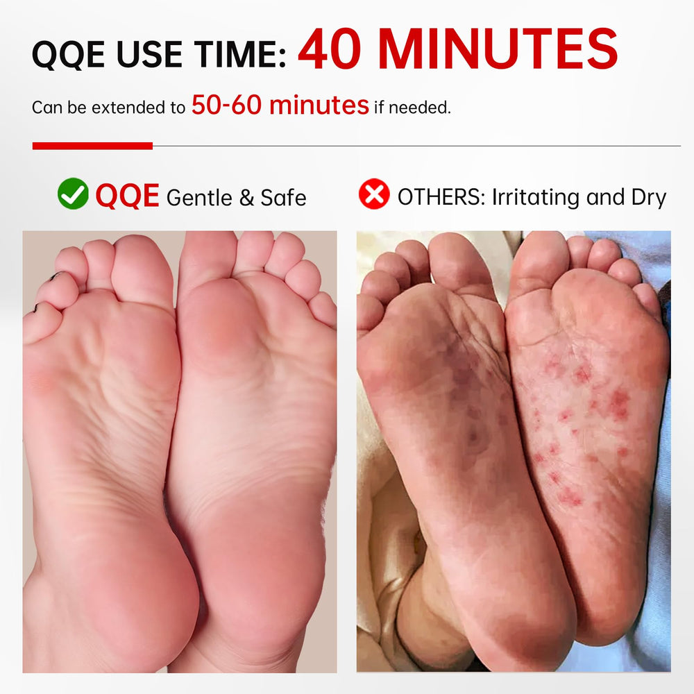 QQE foot mask packaging design showcases brand and easy use.
