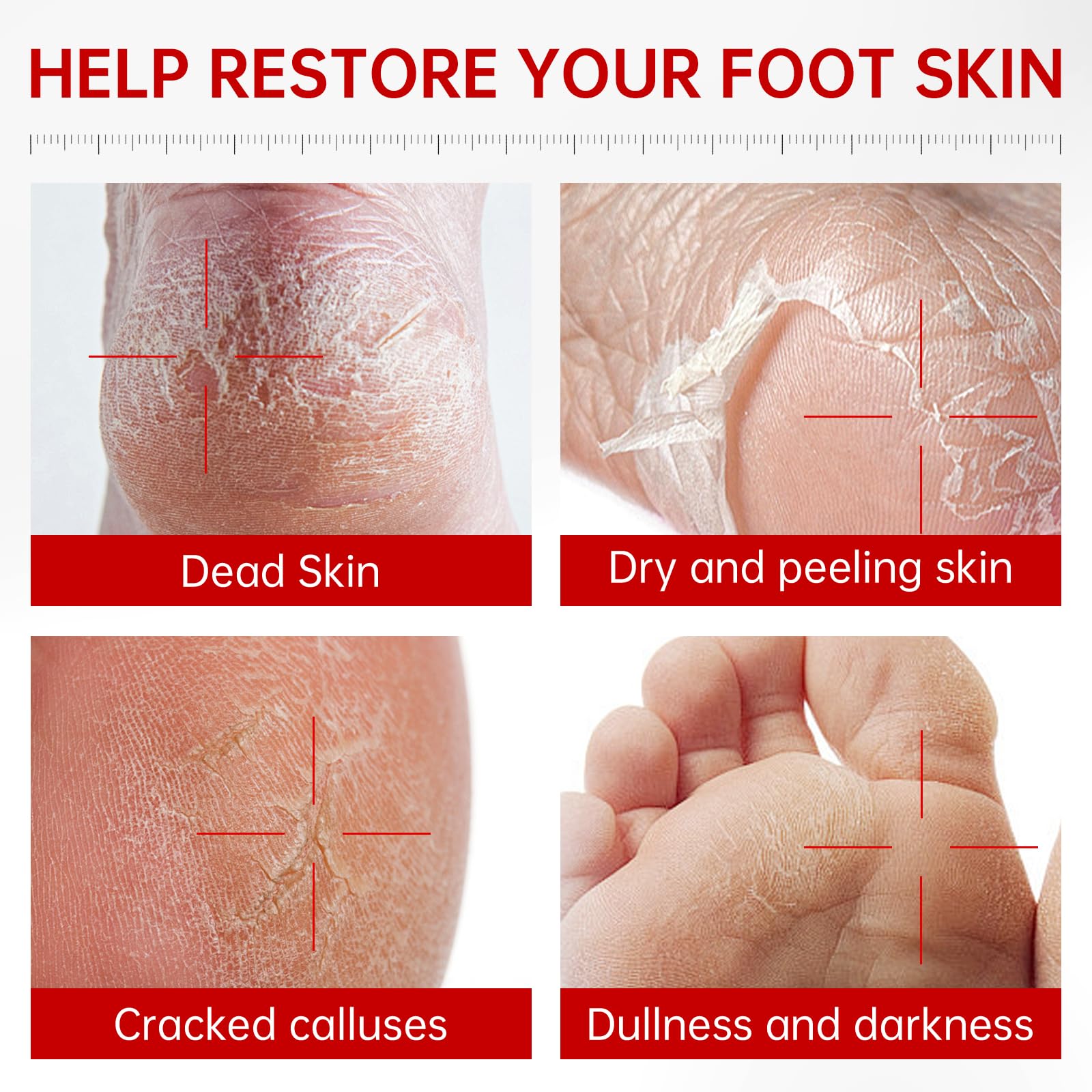 QQE foot peeling mask application action demonstrates easy slip-on foot care for dry skin.