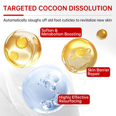 QQE foot peel exfoliation closeup highlights gentle action for smoother skin.