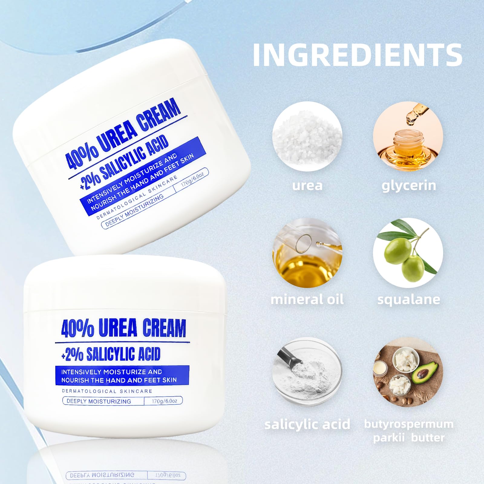 QQWIAX 40% Urea Cream texture close-up showing non-greasy formula