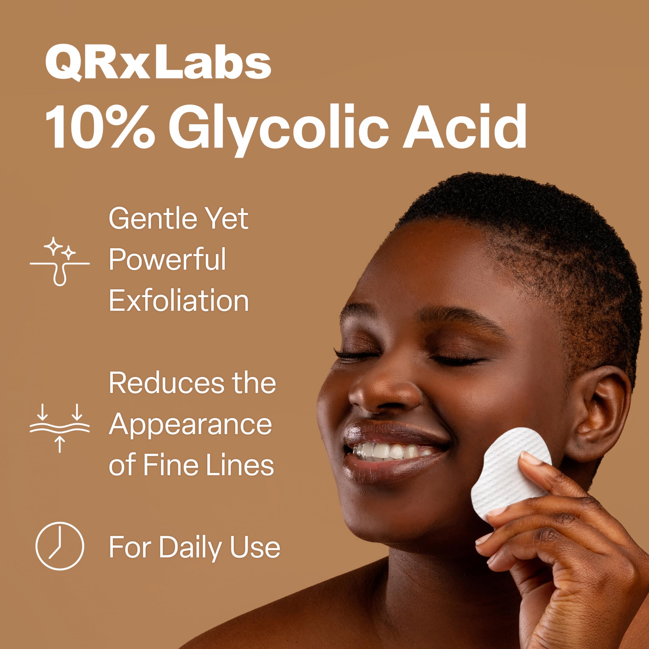 QRxLabs Glycolic Acid Pads packaging front demonstrates at-home facial resurfacing