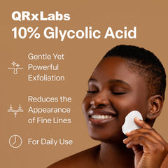 QRxLabs Glycolic Acid Pads packaging front demonstrates at-home facial resurfacing