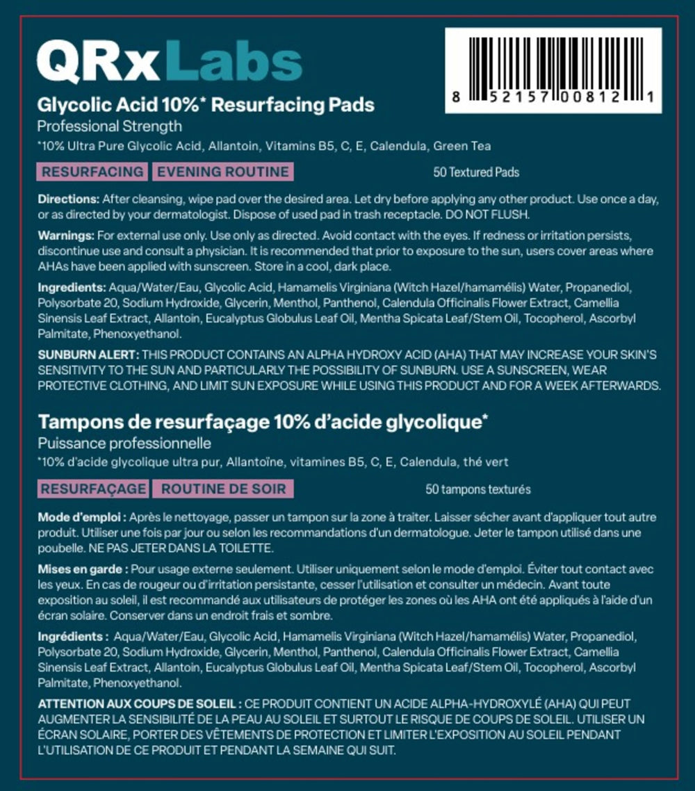 QRxLabs Glycolic Acid Pads textured pad up close for professional-grade exfoliation