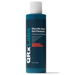 QRxLabs Glycolic Face Wash bottle promotes exfoliation for smoother skin.