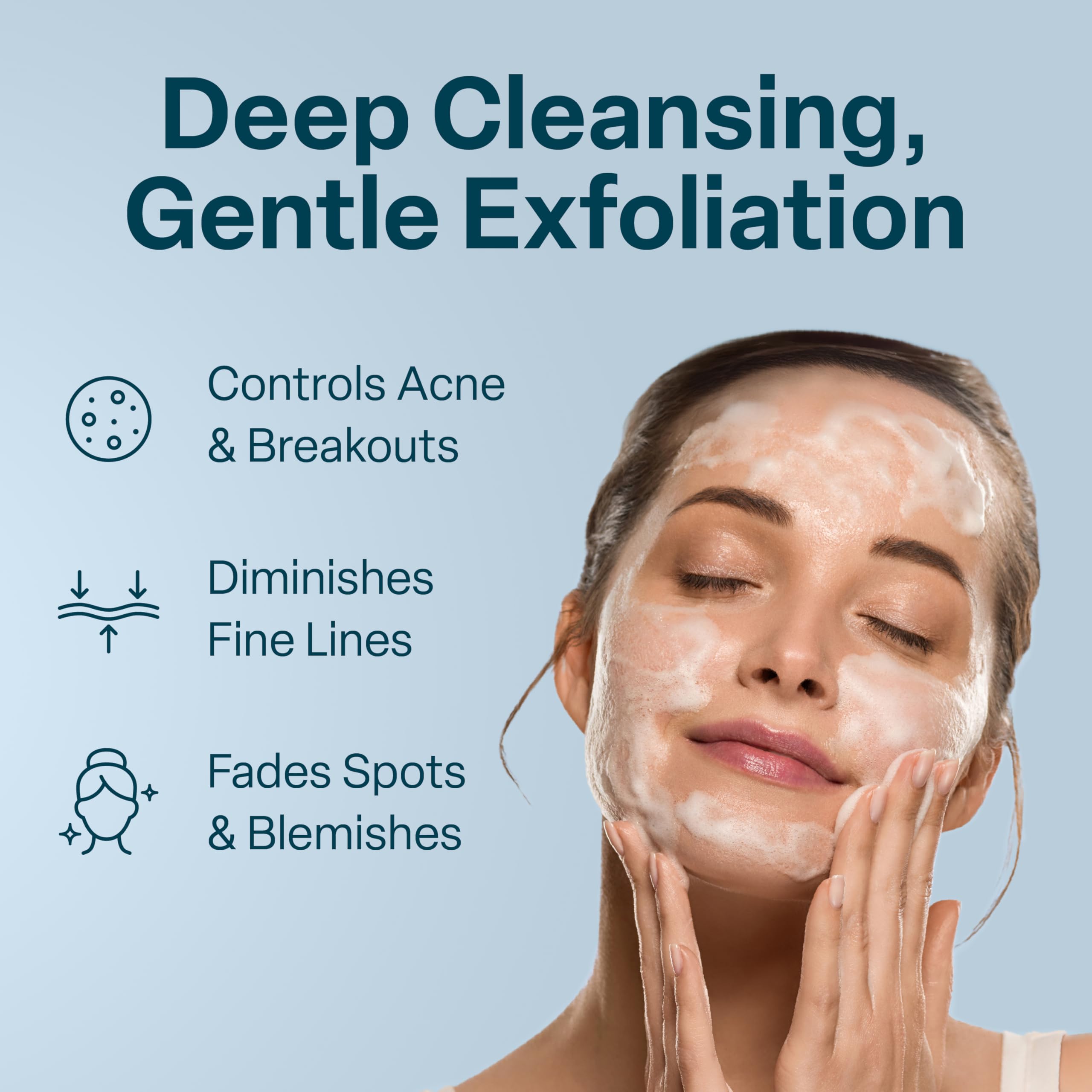 QRxLabs Glycolic Face Wash gel texture shows gentle, effective exfoliation.